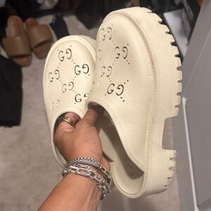 Gucci Women's Cream Perforated Mules
